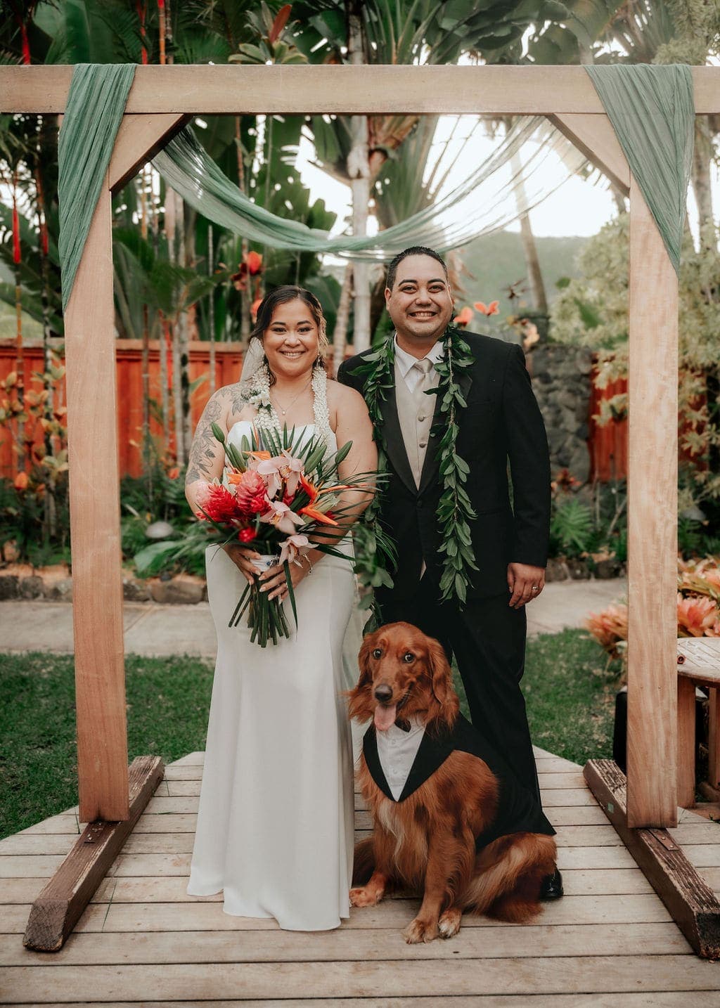 Golden hour portrait in lush Oahu greenery